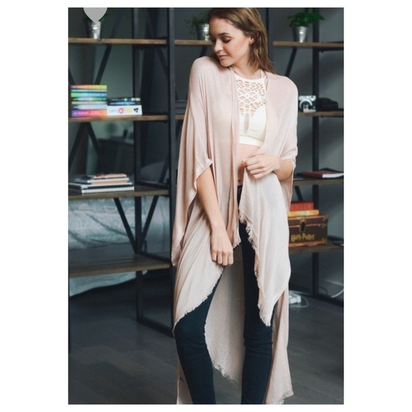 5 STAR RATED Soft Frayed Trim Kimono Nude/Cream - Picture 3 of 4